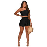 Comfortable fine hole strip tube top sexy casual sports solid color two-piece suit W9307