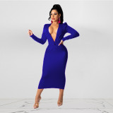 Dress V-neck, hip, waist knotted sexy women's clothing F078