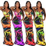 New Sexy Sleeveless Vest Sling Tie-Dye Printed Dress L6296