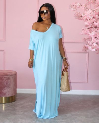 Summer solid color loose long dress plus size women's clothing JR3613