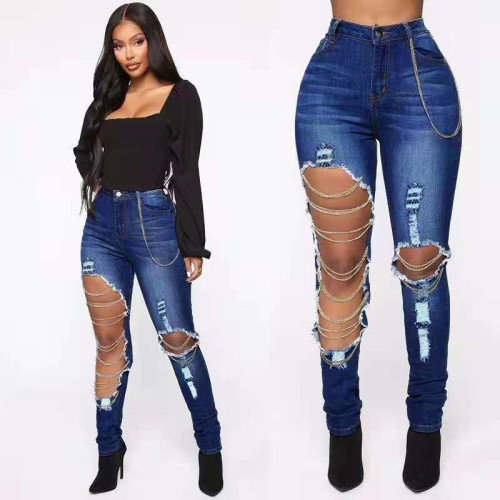 Women's jeans with ripped high waist stretch leggings OL713228