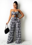 Two-piece set of wide-leg pants with printed chest wrap top X9319