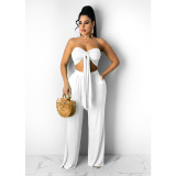 Two-piece solid color tube top loose trousers W8201-1