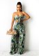 Two-piece set of wide-leg pants with printed chest wrap top X9319