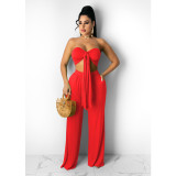 Two-piece solid color tube top loose trousers W8201-1