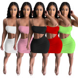 Women's sexy pleated split dress with thin straps, pure color elastic halter nightclub skirt W8208-1