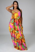 Plus size fashion floral long dress Q2037