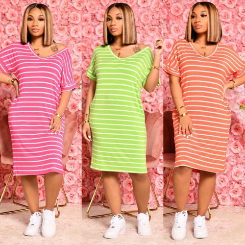 Striped Printed Dress Women's Loose and Comfortable Home Wear TC071