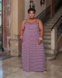 Striped print dress plus size women's clothing L-5XL home service TC087