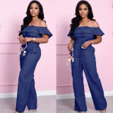 Two-piece denim with wide feet, loose high waist and chest wrap XY8036
