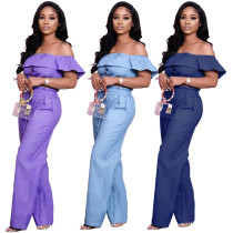 Two-piece denim with wide feet, loose high waist and chest wrap XY8036