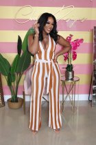 Fashion casual colorful striped print strappy sexy jumpsuit MY057