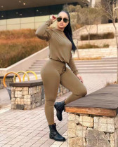 Fashion casual autumn and winter new women's solid color sports two-piece suit D80058