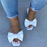 Summer new style large size foreign trade women's shoes bow knot square head low heel flat slippers women HWJ117