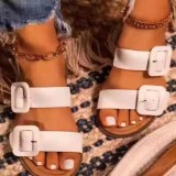 Casual summer women's shoes large size big buckle solid color soft sole comfortable one-foot sandals and slippers HWJ461