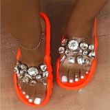Summer new style large size foreign trade women's shoes colorful wide-soled rhinestones thick-soled pedal sandals and slippers women HWJ458