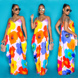 Women's plus size suspender skirt summer colorful pocket dress BL026