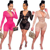 Nightclub sexy hollow lace long-sleeved jumpsuit Q21Y915