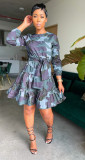 Women's Dress Long Sleeve Camouflage Printed A-line Skirt Middle Skirt Cake Skirt AL176