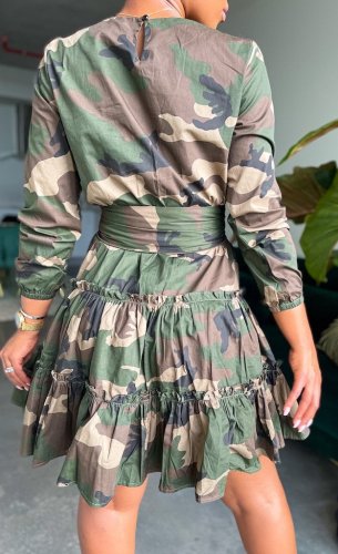 Women's Dress Long Sleeve Camouflage Printed A-line Skirt Middle Skirt Cake Skirt AL176