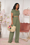 Women's solid color open waist flared pants casual two-piece suit TS933