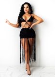 Women's solid color knitted sexy tube top fringed beach dress TS1166