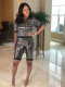 Sequined nylon fabric multicolor short-sleeved shorts summer suit Y158