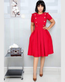 Fashion lotus leaf collar pleated OL style short-sleeved dress pleated skirt WY6540