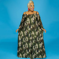 Polka dot camouflage print sling one shoulder plus size women's dress OSS21236