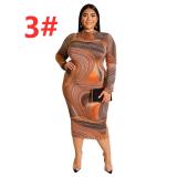 Printed tight-fitting bag hip zipper front and back wear plus size dress new OSS19311
