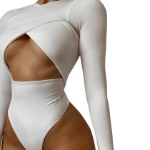 New solid color cross-cut long-sleeved slim-fit women's bodysuit with waistless M21BS277