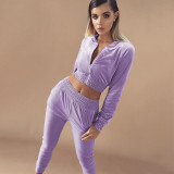 Fall/winter solid color zipper sweatshirt with tied feet sports trousers two-piece women AL8711