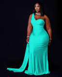 Women's solid color irregular one-shoulder big swing dress PQ8647