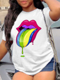 Digital Printed Colorful Lips Short Sleeve T-Shirt LM8271