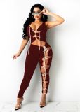 Sexy Women's Solid Color Sleeveless Tie Personalized Jumpsuit Nightclub CQ129