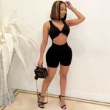Fashion sexy solid color hollowed out slim fit hip-fit jumpsuit N9281