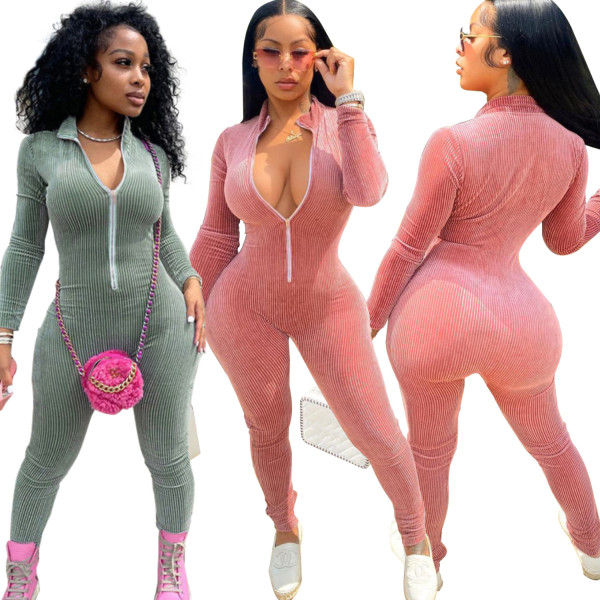 Plush zipper jumpsuit HY5239