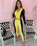 New women's rib stitching and contrast color casual sports two-piece suit TS1086