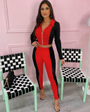 New women's rib stitching and contrast color casual sports two-piece suit TS1086