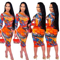 Plus size European and American women's fashion casual printed dress OMM1260