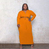Autumn plus size sexy strappy solid color long dress PH1239