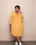 Large size pure color women's autumn new fashion dress HB4047