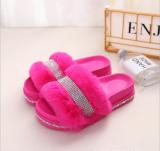 Flat-bottomed sponge cake soft-bottom sandals and slippers Womens plus size rhinestone plush slipper