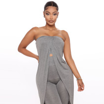 Fashion women's 2021 autumn new solid color chest wrap cloak slim high waist trousers suit K21ST504