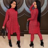 Women's casual fashion houndstooth print high-neck home ladies suit G0378