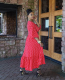 Plus Size Women's Fall Long V-neck Polka Dot Dress Ruffle Skirt HY8024