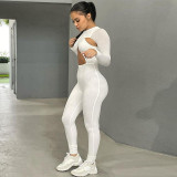 2021 Fall Women's New Products Sexy Hollow High Waist Skinny Long Sleeve Sports Leisure Fitness Jumpsuit K21Q04557