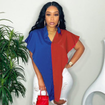 Women's fashion temperament sleeveless shirt, color matching shirt women QY21388