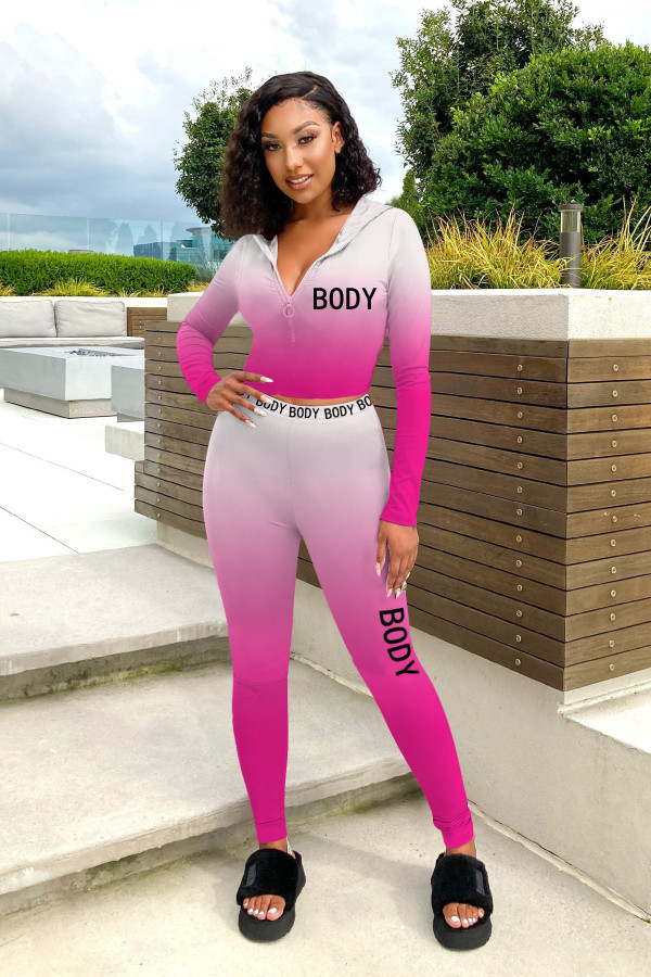 Leisure sports suit Two-piece set of positioning printing gradient color webbing ZH8559
