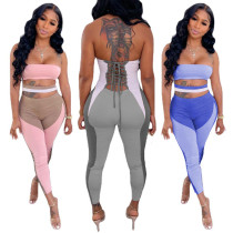 Women's sexy printed bandage, nude waist, tube top jumpsuit B9290